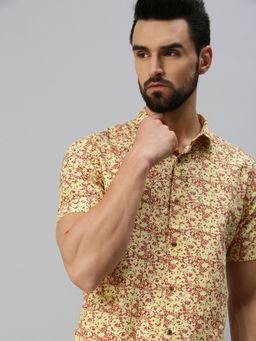 SHOWOFF - Men Casual Cotton Printed Slim Fit Shirts-yellow
