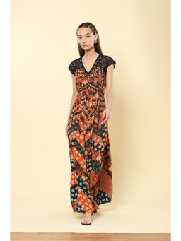 Label Ritu Kumar - Rust Floral Printed Maxi Dress