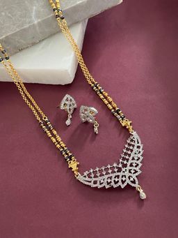 Digital Dress Room - Gold Plated Long Mangalsutra and Earrings (32 Inch)