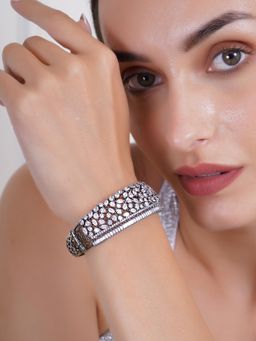 Adwitiya - Silver Plated Ad Bracelet Kada with Flower Pattern