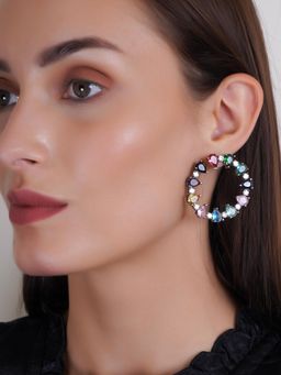 Adwitiya - Gun Metal Polish Multicolor Crystal Stone Studded Earrings