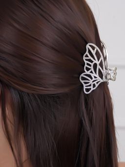 Adwitiya - Rhodium Plated Minimal Butterfly Hair Accessories Claw Hair Clips