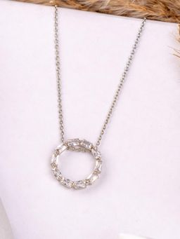 STERLYN - Silver Baguette Circle Pendant
