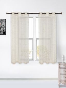 HomeTown - Amour Window Sheer Curtains Set of 2 Ribbed 5 Feet in Cream Colour