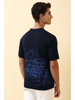 Allen Solly - Navy Blue Printed Oversized Fit T-Shirt