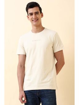 Allen Solly - Beige Solid Fitted Fit T-Shirt