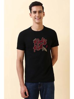 Allen Solly - Black Embroidered Fitted Fit T-Shirt