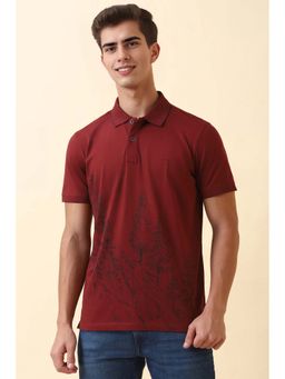 Allen Solly - Maroon Printed Regular Fit Polo T-Shirt