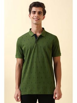 Allen Solly - Olive Printed Regular Fit Polo T-Shirt
