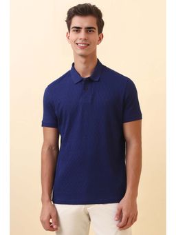 Allen Solly - Navy Blue Textured Regular Fit Polo T-Shirt