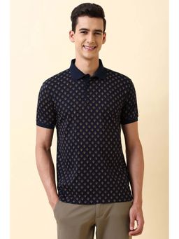 Allen Solly - Navy Blue Printed Regular Fit Polo T-Shirt