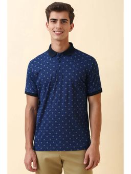 Allen Solly - Navy Blue Printed Regular Fit Polo T-Shirt