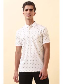 Allen Solly - White Printed Regular Fit Polo T-Shirt