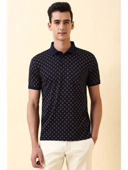 Allen Solly - Navy Blue Printed Regular Fit Polo T-Shirt