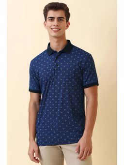Allen Solly - Navy Blue Printed Regular Fit Polo T-Shirt