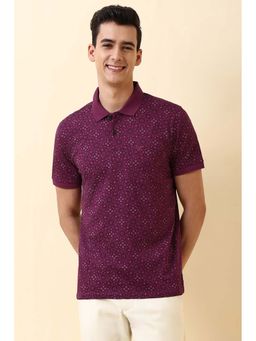 Allen Solly - Maroon Printed Regular Fit Polo T-Shirt