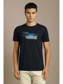 Louis Philippe - Navy Blue Printed Slim Fit T-Shirt