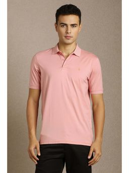 Louis Philippe - Men's Pink Solid Mercirised Polo T-shirt with Contrast Branding