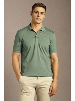 Louis Philippe - Men's Sage Green Solid Mercirised Polo T-shirt with Contrast Branding