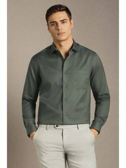 Louis Philippe - Green Solid Regular Fit Shirt