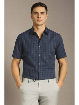 Louis Philippe - Navy Blue Checks Regular Fit Shirt