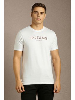 Louis Philippe - White Printed Slim Fit T-Shirt