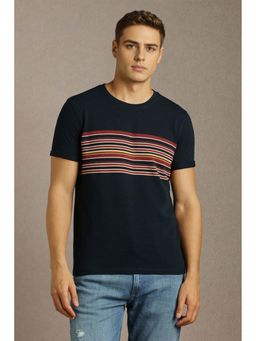 Louis Philippe - Navy Blue Stripes Slim Fit T-Shirt