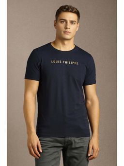 Louis Philippe - Navy Blue Solid Slim Fit T-Shirt