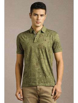 Louis Philippe - Olive Printed Slim Fit Polo T-Shirt
