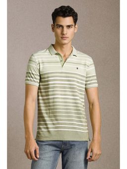 Louis Philippe - Green Stripes Slim Fit Polo T-Shirt