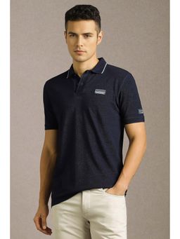 Louis Philippe - Navy Blue Textured Slim Fit Polo T-Shirt