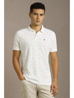 Louis Philippe - White Printed Slim Fit Polo T-Shirt