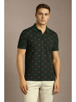 Louis Philippe - Green Printed Slim Fit Polo T-Shirt