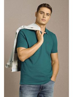 Louis Philippe - Blue Solid Slim Fit Polo T-Shirt