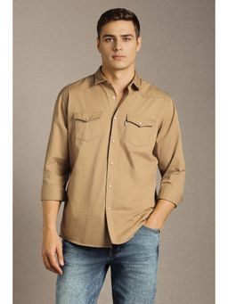 Louis Philippe - Khaki Solid Slim Fit Shirt