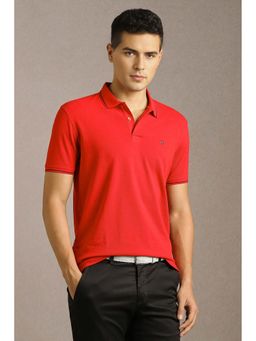 Louis Philippe - Red Solid Slim Fit Polo T-Shirt
