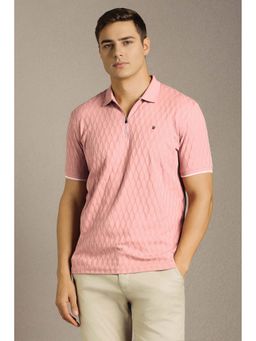 Louis Philippe - Pink Self Design Slim Fit Polo T-Shirt