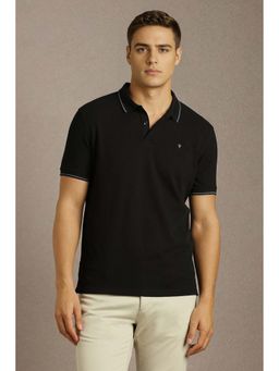 Louis Philippe - Black Solid Slim Fit Polo T-Shirt