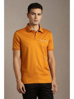 Louis Philippe - Orange Solid Slim Fit Polo T-Shirt