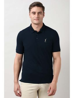 Peter England - Navy Blue Solid Regular Fit Polo T-Shirt