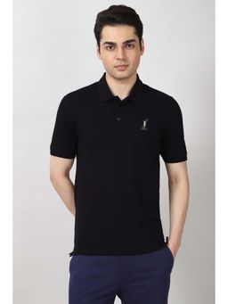 Peter England - Black Solid Regular Fit Polo T-Shirt