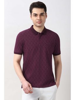 Peter England - Maroon Printed Regular Fit Polo T-Shirt