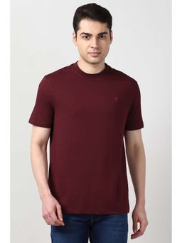 Peter England - Maroon Solid Regular Fit T-Shirt