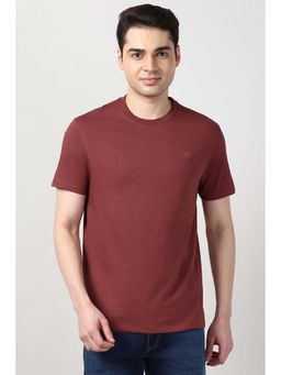 Peter England - Maroon Solid Regular Fit T-Shirt