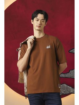 Peter England - Brown Solid Regular Fit T-Shirt