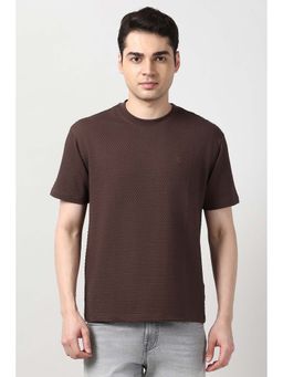 Peter England - Brown Textured Regular Fit T-Shirt