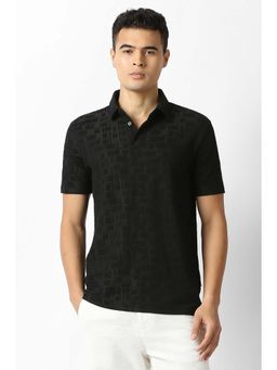 Van Heusen - Black Self Design Regular Fit Polo T-Shirt