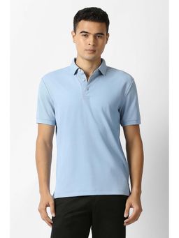Van Heusen - Blue Solid Regular Fit Polo T-Shirt