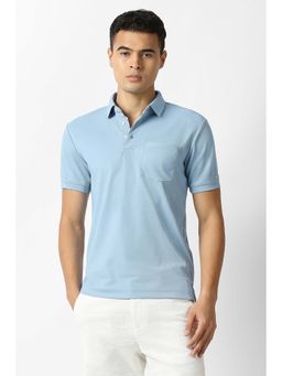 Van Heusen - Blue Solid Regular Fit Polo T-Shirt