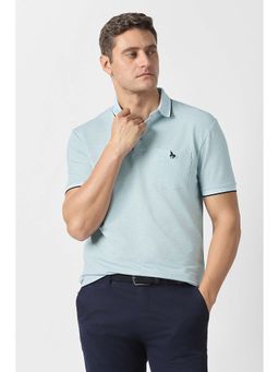 Van Heusen - Blue Textured Regular Fit Polo T-Shirt